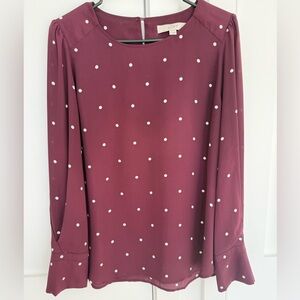 LOFT Polka Dot Long Sleeve Blouse - Maroon